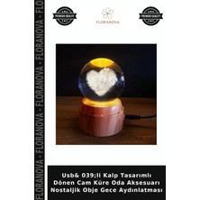 Floranova Usb& 039;LI Kalp Tasarımlı Dönen Cam Küre Oda Aksesuarı Nostaljik Obje Gece Aydınlatması