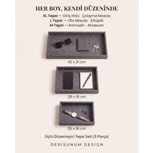 Derisunum Design El Yapımı Premium 3'lü Deri Tepsi Seti - Orta Sehpa, Antre, Banyo, Makyaj, Takı ve Sunum Tepsisi