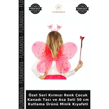 Floranova Özel Seri Kırmızı Renk Çocuk Kanadı Tacı ve Asa Seti 50 cm Kutlama Ürünü Minik Kıyafeti