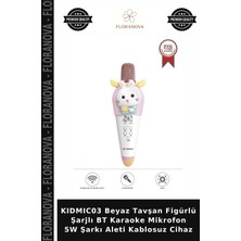 Floranova KIDMIC03 Beyaz Tavşan Figürlü Şarjlı Bt Karaoke Mikrofon 5W Şarkı Aleti Kablosuz Cihaz