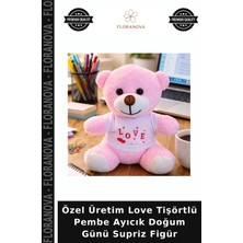 Floranova Özel Üretim Love Tişörtlü Pembe Ayıcık Doğum Günü Supriz Figür