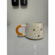 Bumelo Seramik El Işlemesi Kahve Fincanı Kupa Mug Bardak 3lü Sarı Papatya