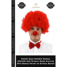 Floranova Komik Eşya Kombin Detayı Etkinlik Seti Kırmızı Renk Kıvırcık Afro Bonus Peruk ve Kırmızı Burun