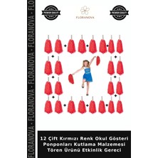 Floranova 12 Çift Kırmızı Renk Okul Gösteri Ponponları Kutlama Malzemesi Tören Ürünü Etkinlik Gereci