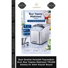 Floranova Özel Üretim Portatif Taşınabilir Hızlı Buz Yapma Makinesi YH16M Gümüş Ev Aleti Küçük Boyut