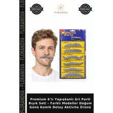 Floranova Premium 6’lı Yapışkanlı Gri Parti Bıyık Seti – Farklı Modeller Doğum Günü Komik Detay Aktivite Ürünü