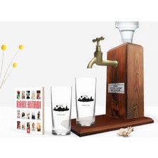 BK Gift Kişiye Özel Renkli Baskılı Nevşehir Tasarımlı Turistik Ikili Rakı Bardağı Ahşap Rakı Standı ve Cep Kitabı Hediye Seti-2