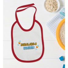 BK Gift Bk Kids Buralarda Yeniyim Tasarımlı Kırmızı Bebek Mama Önlüğü-1