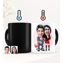 BK Gift Kişiye Özel Sevgililer Karikatürlü Sihirli Kupa Bardak - 1