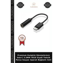 Floranova Premium Kulaklık Dönüştürücü Usb-C 3.5mm TR10 Siyah Teknik Parça Seyyar Aparat Bağlantı Seti