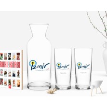 BK Gift Kişiye Özel Renkli Baskılı Izmir Tasarımlı Turistik Ikili Rakı Bardağı Karaf ve Cep Kitabı Hediye Seti-1