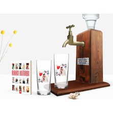 BK Gift Kişiye Özel Renkli Baskılı Isimli Fotoğraflı Ikili Rakı Bardağı Ahşap Rakı Standı ve Cep Kitabı Hediye Seti-30