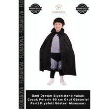 Floranova Özel Üretim Siyah Renk Yakalı Çocuk Pelerin 90 cm Okul Gösterisi Parti Kıyafeti Gösteri Aksesuarı