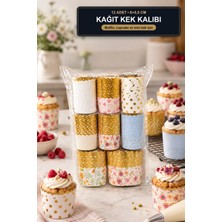 Viracasa 12'li Gold Kenarlı Kağıt Muffin Kalıbı 6x5,5 cm Desenli Uzun Cupcake Kapsülü