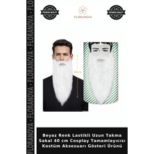 Floranova Beyaz Renk Lastikli Uzun Takma Sakal 40 cm Cosplay Tamamlayıcısı Kostüm Aksesuarı Gösteri Ürünü