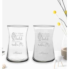 BK Gift Kişiye Özel Bu Akşam Burcumuz Balık Tasarımlı 2’li Heybeli Çay Bardağı Rakı Kadehi-1