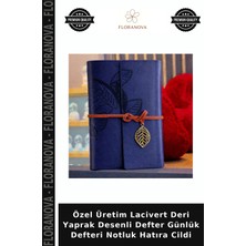 Floranova Özel Üretim Lacivert Deri Yaprak Desenli Defter Günlük Defteri Notluk Hatıra Cildi