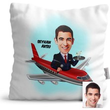 BK Gift Kişiye Özel Uçuş Görevlisi Host Karikatür Saten Yastık - 1