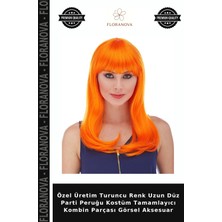 Floranova Özel Üretim Turuncu Renk Uzun Düz Parti Peruğu Kostüm Tamamlayıcı Kombin Parçası Görsel Aksesuar