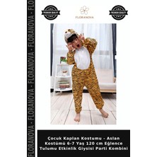 Floranova Çocuk Kaplan Kostumu - Aslan Kostümü 6-7 Yaş 120 cm Eğlence Tulumu Etkinlik Giysisi Parti Kombini