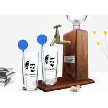 BK Gift Kişiye Özel Renkli Baskılı Atatürk Temalı Ikili Vodka Bardağı ve Ahşap Vodka Standı Hediye Seti-24