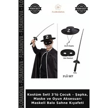 Floranova Kostüm Seti 3’lü Çocuk – Şapka, Maske ve Oyun Aksesuarı Maskeli Balo Sahne Kıyafeti