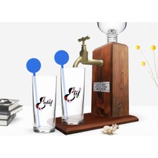 BK Gift Kişiye Özel Renkli Baskılı Harfli Ikili Vodka Bardağı ve Ahşap Vodka Standı Hediye Seti-3