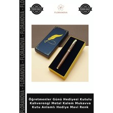 Floranova Öğretmenler Günü Hediyesi Kutulu Kahverengi Metal Kalem Mukavva Kutu Anlamlı Hediye Mavi Renk
