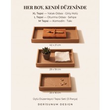 Derisunum Design El Yapımı Premium 3'lü Deri Tepsi Seti - Orta Sehpa, Antre, Banyo, Makyaj, Takı ve Sunum Tepsisi
