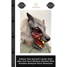 Floranova Kafaya Tam Geçmeli Lateks Dişli Ağzı Açık Kurt Maskesi Maskeli Balo Arkadaş Hediyesi Parti Aksesuarı