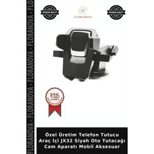 Floranova Özel Üretim Telefon Tutucu Araç Içi JX32 Siyah Oto Tutacağı Cam Aparatı Mobil Aksesuar