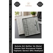 Floranova Kutulu Gri Defter ve Metal Kalem Seti Kurumsal Paket Toplantı Gereci Ofis Hediyesi