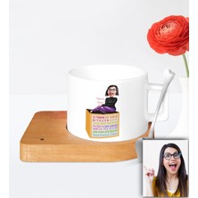 BK Gift Özel Anneler Günü Temalı Karikatürlü Ahşap Altlıklı Seramik Fincan Ahs5