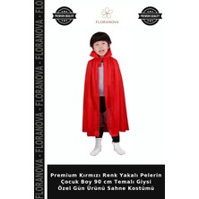 Floranova Premium Kırmızı Renk Yakalı Pelerin Çocuk Boy 90 cm Temalı Giysi Özel Gün Ürünü Sahne Kostümü