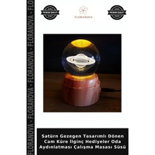 Floranova Satürn Gezegen Tasarımlı Dönen Cam Küre Ilginç Hediyeler Oda Aydınlatması Çalışma Masası Süsü