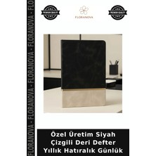 Floranova Özel Üretim Siyah Çizgili Deri Defter Yıllık Hatıralık Günlük