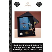 Floranova Özel Seri Kaligrafi Kalem ve Vintage Tasarım Deri Defter Kırtasiye Ürünü Sanatsal Set