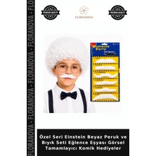 Floranova Özel Seri Einstein Beyaz Peruk ve Bıyık Seti Eğlence Eşyası Görsel Tamamlayıcı Komik Hediyeler