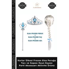 Floranova Karlar Ülkesi Frozen Elsa Peruğu Tacı ve Sopası Oyun Eşyası Parti Aksesuarı Aktivite Ürünü