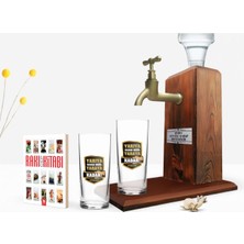 BK Gift Kişiye Özel Renkli Baskılı Yarıya Kadar Değil Yaraya Kadar Tasarımlı Ikili Rakı Bardağı Ahşap Rakı Standı ve Cep Kitabı Hediye Seti-5