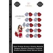 Floranova Özel Üretim Kırmızı Gümüş Metalik Dolgun Gösteri Ponponu Festival Ürünü Kutlama Süsü Görsel Unsur