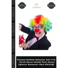 Floranova Palyaço Kostüm Aksesuar Seti 3’lü – Peruk Burun Gözlük Parti Gereci Eğlence Aksesuarı Okul Etkinliği