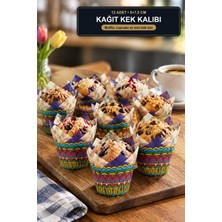 Viracasa 12'li Lale Model Kağıt Muffin Kalıbı 5x7,5 cm Desenli Cupcake Kapsülü