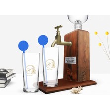 BK Gift Kişiye Özel Renkli Baskılı Baş Harf Isim Tasarımlı Ikili Vodka Bardağı ve Ahşap Vodka Standı Hediye Seti-8