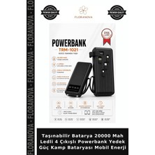 Floranova Taşınabilir Batarya 20000 Mah Ledli 4 Çıkışlı Powerbank Yedek Güç Kamp Bataryası Mobil Enerji