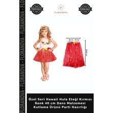 Floranova Özel Seri Hawaii Hula Eteği Kırmızı Renk 40 cm Dans Malzemesi Kutlama Ürünü Parti Hazırlığı