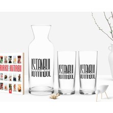 BK Gift Kişiye Özel Renkli Baskılı Istanbul Tasarımlı Turistik Ikili Rakı Bardağı Karaf ve Cep Kitabı Hediye Seti-1