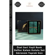 Floranova Özel Seri Yeşil Renk Defter Kalem Kutulu Set Görünüm Yaprak Gün
