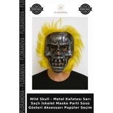 Floranova Wild Skull - Metal Kafatası Sarı Saçlı Iskelet Maske Parti Süsü Gösteri Aksesuarı Popüler Seçim