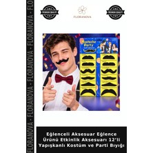 Floranova Eğlenceli Aksesuar Eğlence Ürünü Etkinlik Aksesuarı 12’li Yapışkanlı Kostüm ve Parti Bıyığı